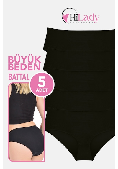 Kadın Külot, Orta Yüksek Bel Büyük Beden Külot 4xl-5xl-6xl 5 Adet, Yumuşak Pamuklu Rahat Kumaş Siyah