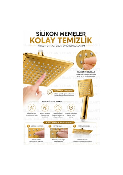 Premium Gold 20x20 Cm Kare Yağmur Duş Başlığı Ve El Duşu Seti Paslanmaz Çelik Yüksek Basınçlı Lü Çok Renkli