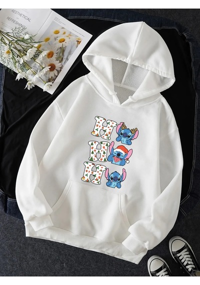 Stitch Yılbaşı Hohoho Kapşonlu Sweatshirt 001