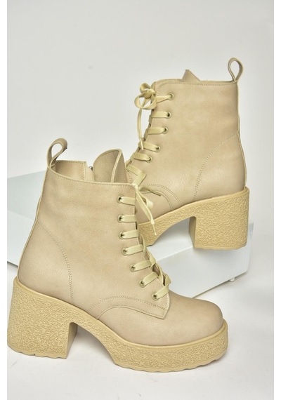 Fox Shoes T996533009 Bej Kalın Topuklu Kadın Bot Bej-suni Deri Bej