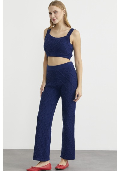 Sementa Pamuk Crop Pantolon Triko Takım - Lacivert Lacivert
