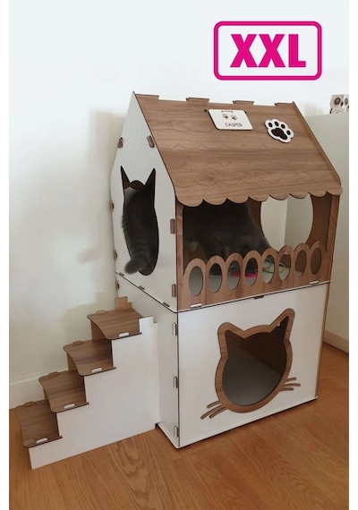 Büyük Kedi Evi Teraslı Kedi Evi 5kg Ve Üzeri Kediler Için