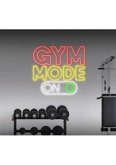Gym Mode On Yazılı Ve Şekilli Neon Tabela Kırmızı