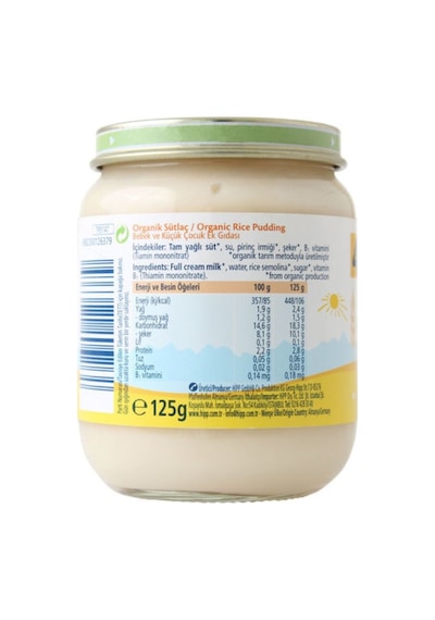Hipp Organik Sütlaç 4+ Ay Kavanoz Maması 125 G