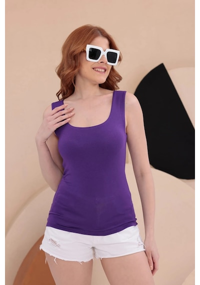 Bbbutikbasic Kare Yaka Esnek Atlet Bluz Hkn34 Mor