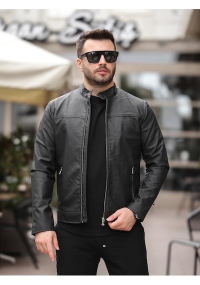 Yeni Sezon Erkek Premium Karbon Deri Slim Fit Mevsimlik Ceket Siyah Carbon Deri