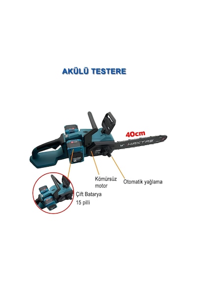 Haktaş Sc5816 Profesyonel Kömürsüz Akülü 21v 4.5ah Çift Akü Şarjlı Zincirli Testere Kesim Motoru