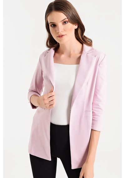 Kapri Truvakar Kol Süs Cepli Kopçalı Ofis Blazer Kumaş Ceket-k.pembe K.pembe