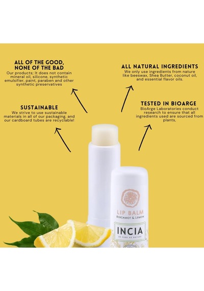 Incıa%100 Doğal Dudak Besleyici Bergamot &amp Limon Bitkisel Nemlendirici Dudak Bakım Kremi 6 Gr