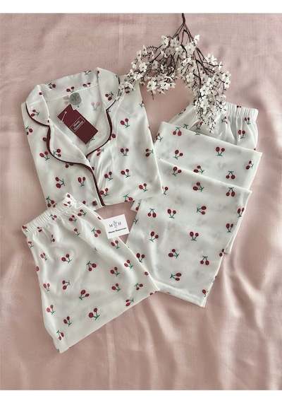 Mh Moony Homewears 3'lü Penye Queen Of Fruits Pijama Takımı Krem Bordo