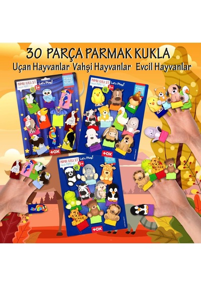 3 Set - 30 Parça Tox Vahşi Evcil ve Uçan Hayvanlar Parmak Kukla