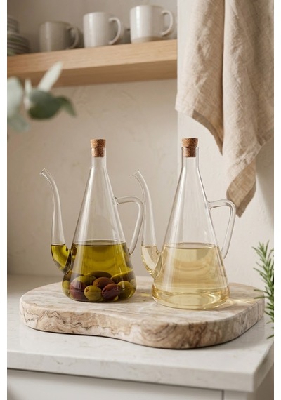 Ahşap Tıpalı Şeffaf Borosilikat Cam Yağlık Sirkelik 500 Ml Şeffaf