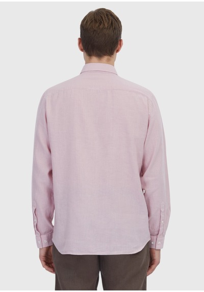 Ramsey Pembe Düz Casual Fit Uzun Dokuma Casual Pamuk Karışımlı Gömlek