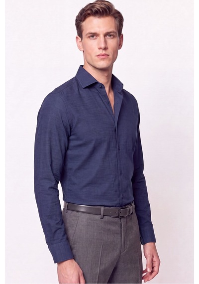Slim Fit İtalyan Yaka Lacivert Gömlek G 1610