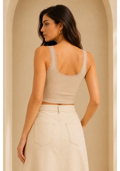 Loule Kadın 4'lü Dantel Detaylı Fitilli Crop Top Çok Renkli Pamuklu