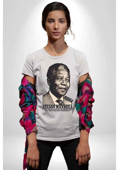 Nelson Mandela Unisex Unisex Beyaz Organik Baskılı T-shirt Penye Yüksek Kalite Beyaz