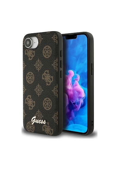 Apple iPhone 16e Uyumlu Kılıf Guess  Lisanslı M-safe Şarj Özellikli Yazı Logolu Peony Kapak Siyah