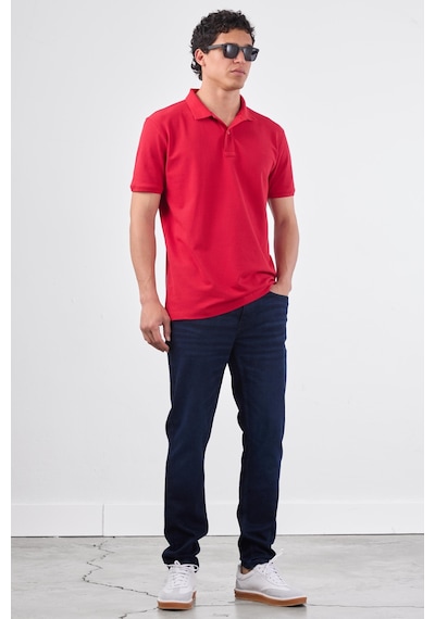 Dufy Kırmızı Polo Yaka Pamuklu Düz Renk Slim Fit Erkek T-shirt Kırmızı