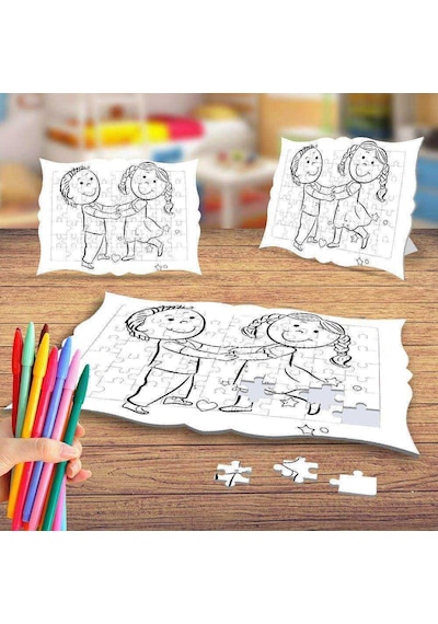 Dans Eden İki Arkadaş Boyama Puzzle Tablo Çocuk Eğitici Yapboz
