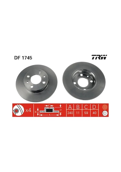 Fren Disk - Fiat Bravo, 500, Panda, Punto, Tipo, Seicento, Barchetta, Coupe, Cinquecento, Uno, Marea, Palio, Tempra, Egea, 155, 33, 145 - Trw-df174
