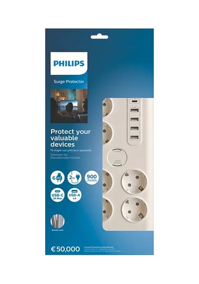 Phılıps Spn7060wa/62 6 Soket Akım Korumalı Priz 900 Joules 2mt Kablo 1xusb-c 15w Şarj 4xusb-a 20w B Standart Phılıps Spn7060wa/62 6 Soket Akım Korumalı Priz 900 Joules 2mt Kablo 1xusb-c 15w Şarj 4xusb-a 20w B Standart