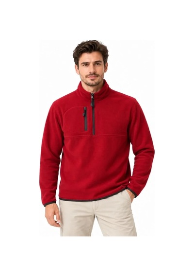 Defymoda Erkek Polar Dik Yaka Yarım Fermuarlı Fermuarlı Göğüs Cepli Regular Fit Kışlık Sweatshirt - Bordo
