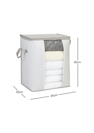 Ocean Home Textile Pvc Pencereli Gri Çizgili Stuff & Things Hurç 45 x 30 x 50 cm