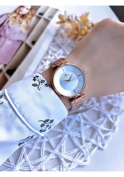 Ferro Rose Gold Renk 3 Atm Suya Dayanıklı Çelik Kordon Özel Tasarım Kadın Kol Saati Bf21129awt-c