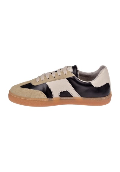 Floor Hakiki Deri Kadın Spor Ayakkabı Sneaker Mak-5120 Siyah Bej Siyah Bej