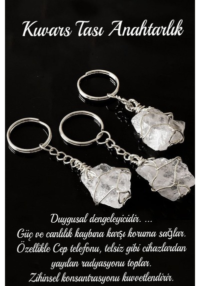 Sertifikalı Tel Sargılı Ham Işlenmemiş Kristal Kuvars Taşı Anahta