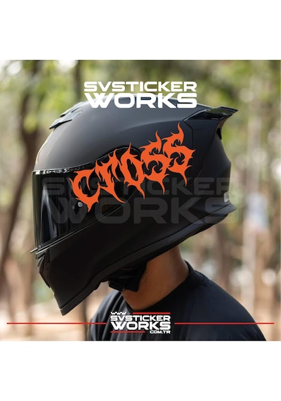 Cross Yazılı Kask Sticker Tüm Kasklar Uyumlu Tek Yön 1 Adet Turuncu