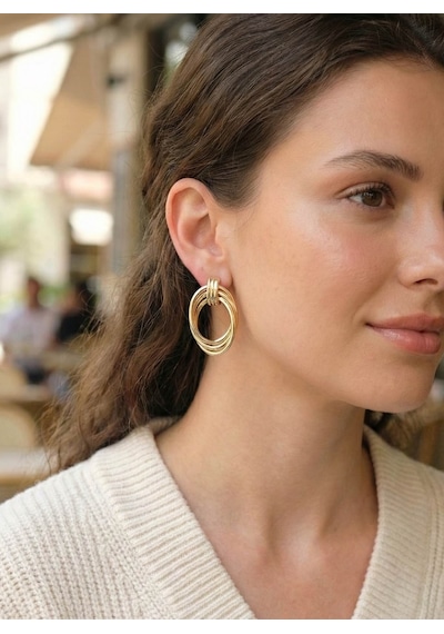 Pirinç Gold Renk Damla Model Vintage Kadın Küpe Diğer