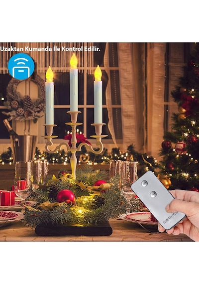 Titreyen Dekoratif Led Mum 12 Adet Alevsiz Konik Şekilli Uzaktan Kumandalı Beyaz