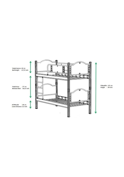 Argimo Argimo İnci Genç Çocuk Odası Ahşap Başlıklı Metal Ranza ve Karyola 90 x 200 CM Yatak Ölçülü