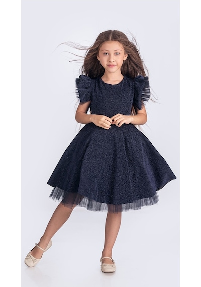 Mnk Baby & Kids Simli Şanzelize Kız Çocuk Abiye Elbise M00669 Lacivert