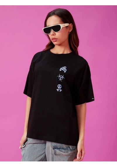 Modi Baskılı Oversize T-shirt - Siyah - Mymg146040
