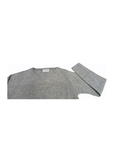Özdemirli Bebe Basic Düz Bisiklet Yaka Uzun Kollu Likralı Badi Sweat T-shirt Gri