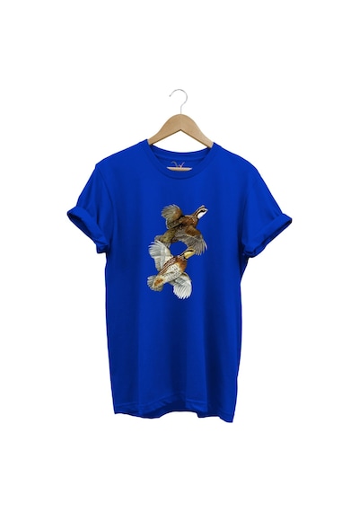 Avcılık Hunter Keklik Kuşları Tasarımlı %100 Pamuk Regular Fit Mavi T-shirt Saks Mavi
