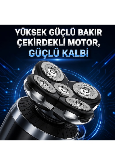 Rq8860 Erkek Bakım Ve Tıraş Seti 5 Bıçaklı Şarj Edilebilir Kel Kafa Ve Yüz Tıraş Makinesi