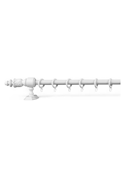 Twins Decorative Ahşap İşlemeli  Demonte Başlıklı Beyaz Raysız  Rustik Perde Askısı - 275 CM