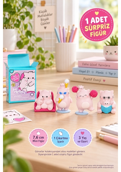 Pembe Kedi Sürpriz Paket Koleksiyonluk Mini Figür Ve Çıkartma 1 Adet 7,6 Cm