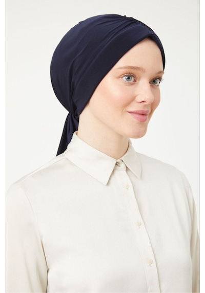 Melodi Scarf Kadın Tesettür Dubai Arkadan Bağlamalı Bone Şal Lacivert Lacivert