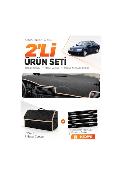 E-biz Volkswagen Passat B5.5 2000-2005 Uyumlu Torpido Örtüsü + Deri Çanta - Siyah-bej - Vw015