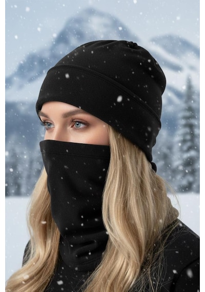 Single Sword 2 Li Set Unisex Kışlık Polar Boyunluk & Bere Olan Çok Amaçlı Soğuk Hava Korumasıı 0//siyah Çok Renkli
