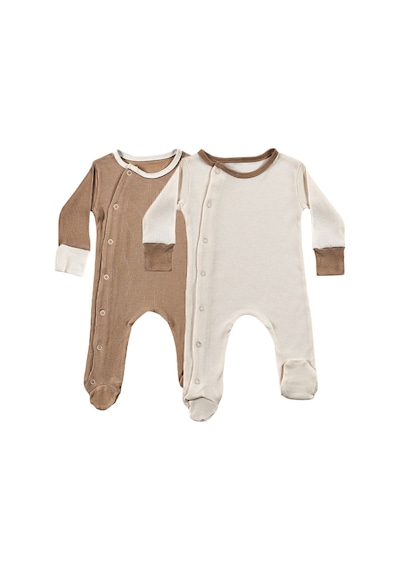 Tinylamb Milky Chocolate Bebek Tulum Takımı 2 Parça Unisex Organik Pamuk Yenidoğan Hediye Seti Kahverengi-krem