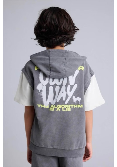 Defacto Oversıze Baskılı Sweatshirt Kumaşı Kısa Kollu Tişört Erkek Çocuk G9737a826smgr452 Gri-gr452