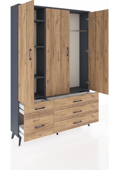 Arges Dolap 5 Raflı 5 Çekmeceli Tek Askılı 132x30x195 Antrasit-çam/çam Atlas Çam/atlas Çam Arges Dolap 5 Raflı 5 Çekmeceli Tek Askılı 132x30x195 Antrasit-çam/çam Atlas Çam/atlas Çam
