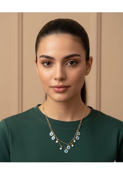 925 Ayar Papatya Silver Nazar Kolye.rose.gold.rodaj Gümüş
