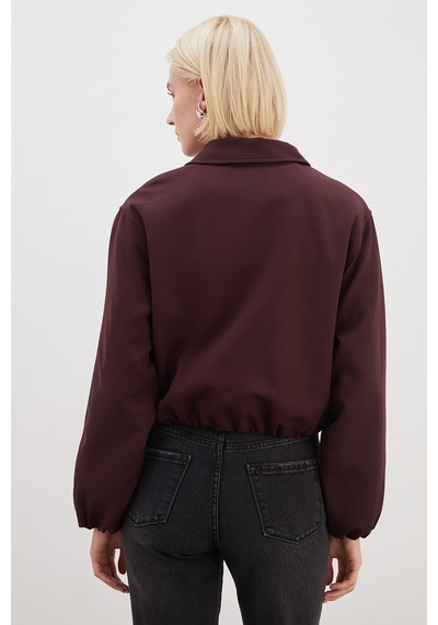Fullamoda Fermuarlı Polo Yaka Bomber Ceket Mürdüm