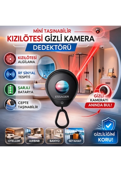Polham Mini Taşınabilir Kızılötesi Kamera Dedektörü Rf Sinyal Tespiti Şarjlı Otel, Airbnb Güvenlik Cihazı